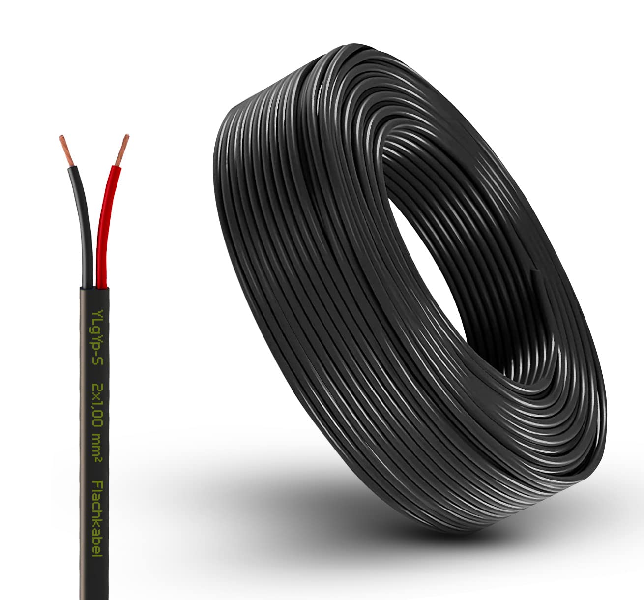 Vehicle Cable Trailer Cable Round or Flat Cable Red/Black 2x 0.75 1.0 1.5 mm² 2-core 6-24 Volt Car Auto (Flat Cable 1.0 mm², 35 meters)