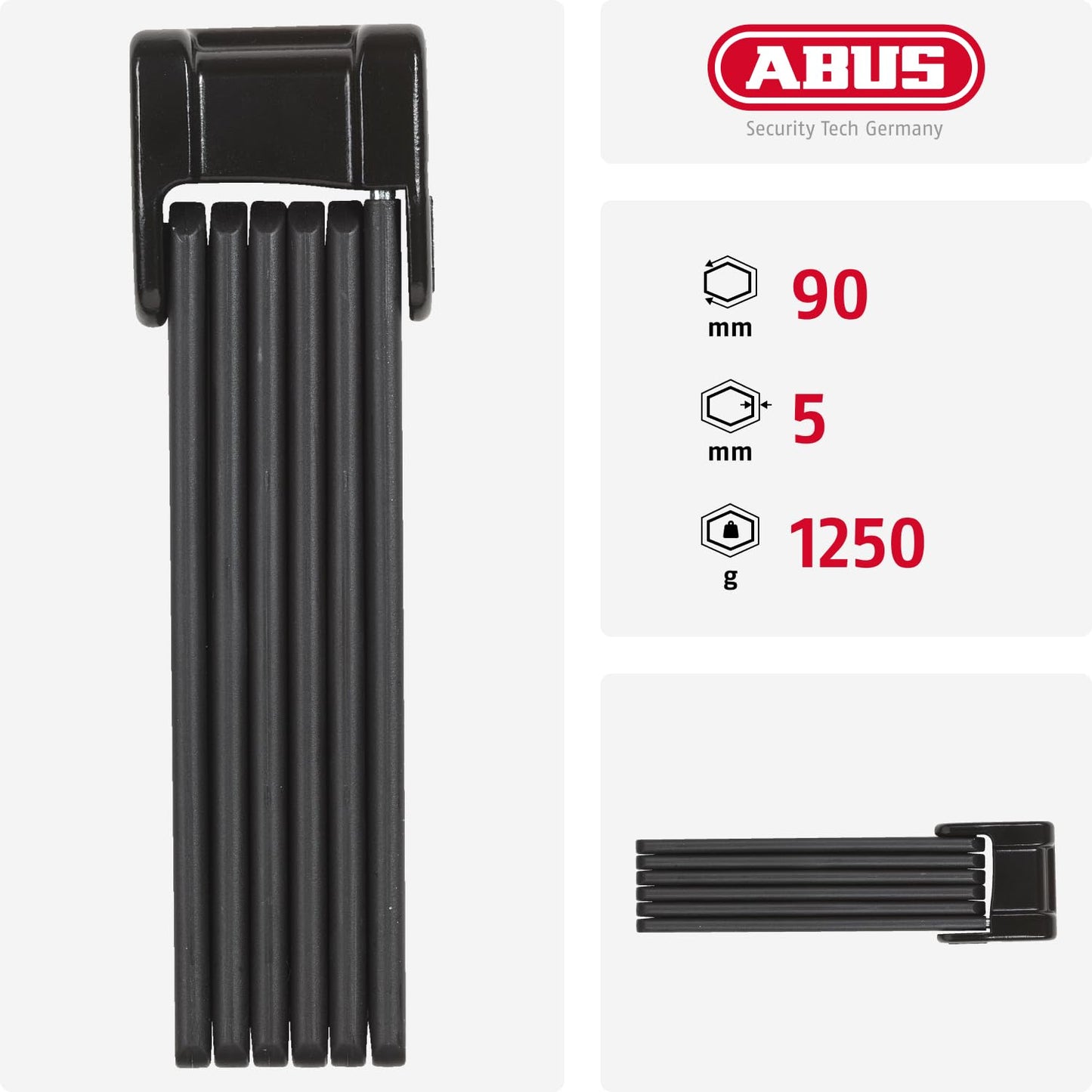 ABUS folding lock Bordo Classic 5900/90 ST with lock bag - bike lock made of hardened steel - ABUS security level 8
