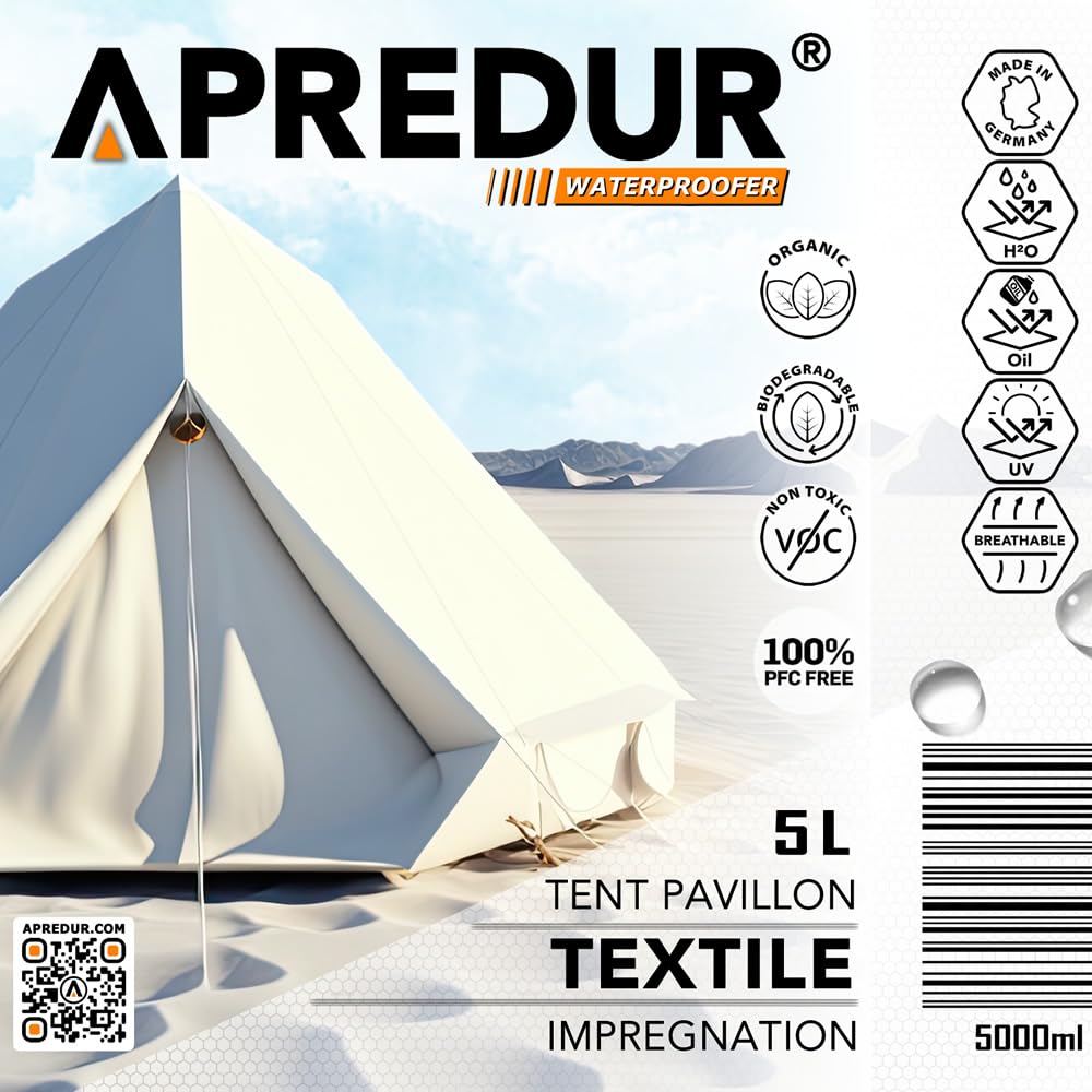 APREDUR 5L Tent PAVILION Camping Yurt Glamping Impregnation Spray Impregnating agent for synthetic and cotton fabrics Solvent and PFC-Free (5L canister)