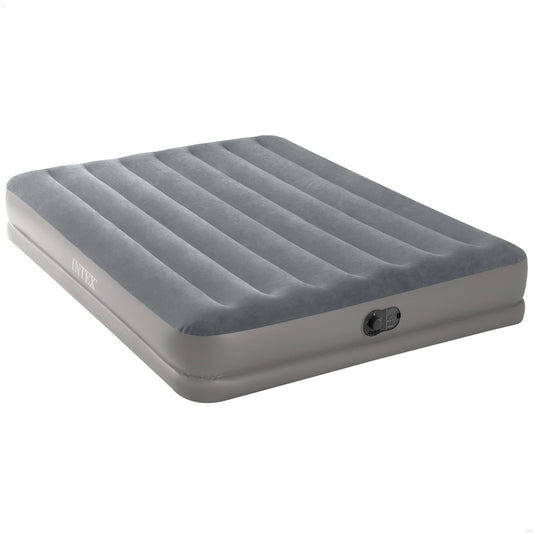 Intex 64114 - Self-Inflating Air Mattress Double Bed Dura-Beam Prestige Mid-Rise, with integrated USB Electric Pump, Suitable for 2 Person, PVC, Gray, 152x203x30 cm