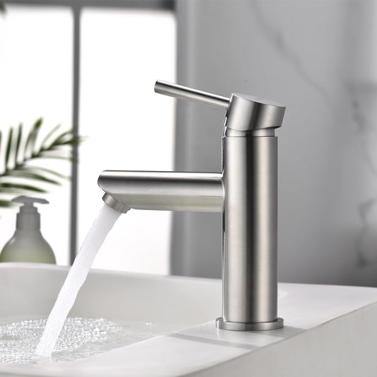 Ibergrif bathroom faucet, stainless steel single lever mixer tap for hot and cold water, drip-free and water-saving, 98mm spout height, grey bathroom fixture M11103.