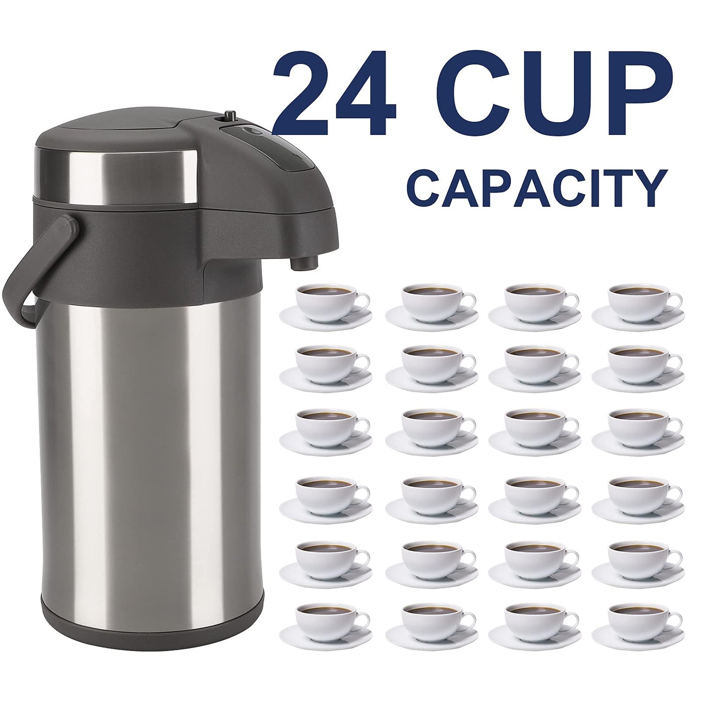 Olerd 4.0 Liter Pump Thermo Coffee Dispenser, Stainless Steel Double Wall Pump Vacuum Insulated Flask with Pump Mechanism, Coffee Carafe, Pitcher for 24 Cups (Silver)