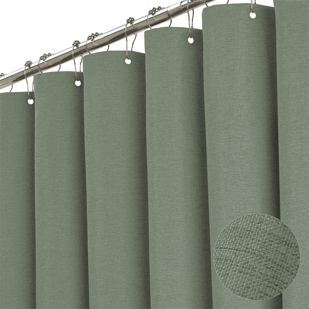 Premium shower curtain made of linen fabric textile 240x200cm. Waterproof and anti-mold for the bathroom in green color. 240x200cm.