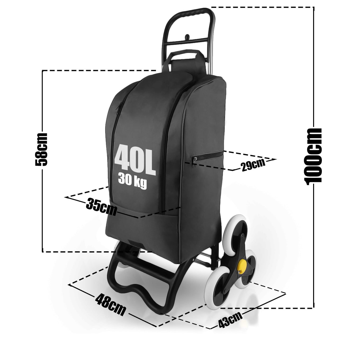BigDean shopping trolley with stair climbing function, cooler compartment & 6 large wheels - 40L foldable black - shopping cart shopping roller cooler bag shopping bag stair climber