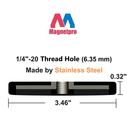 Magnetpro 2 Pack Strong Rubber Coated Magnets Anti-Slip, Anti-Scratch, and Anti-Corrosion, with over 55 KG adhesive strength, 1/4"-20 threaded hole and stainless steel screw for PTZ, Camera