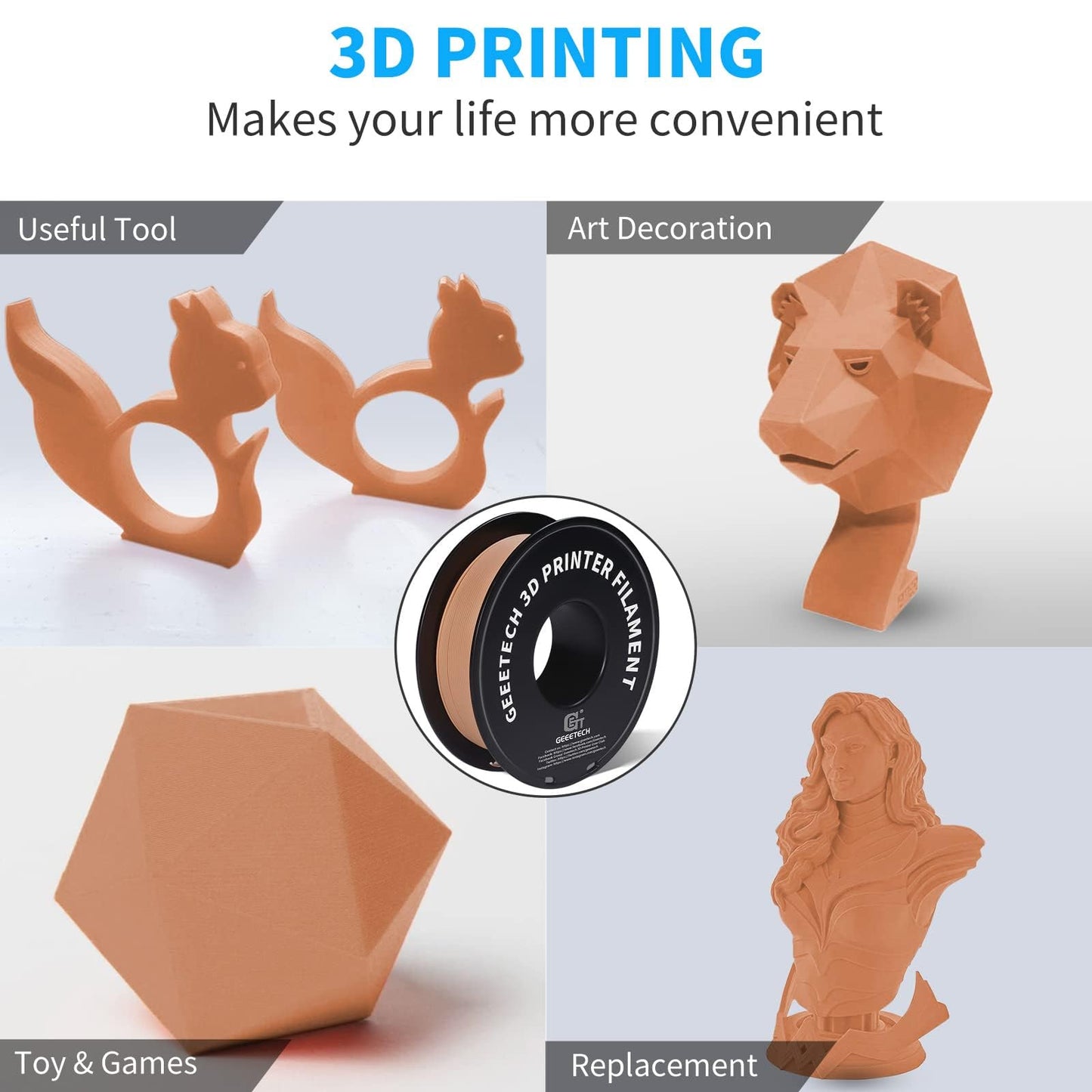 GEEETECH Matte PLA Filament, 3D printer PLA filament 1 kg spool, Accuracy +/- 0.03 mm, Skin color