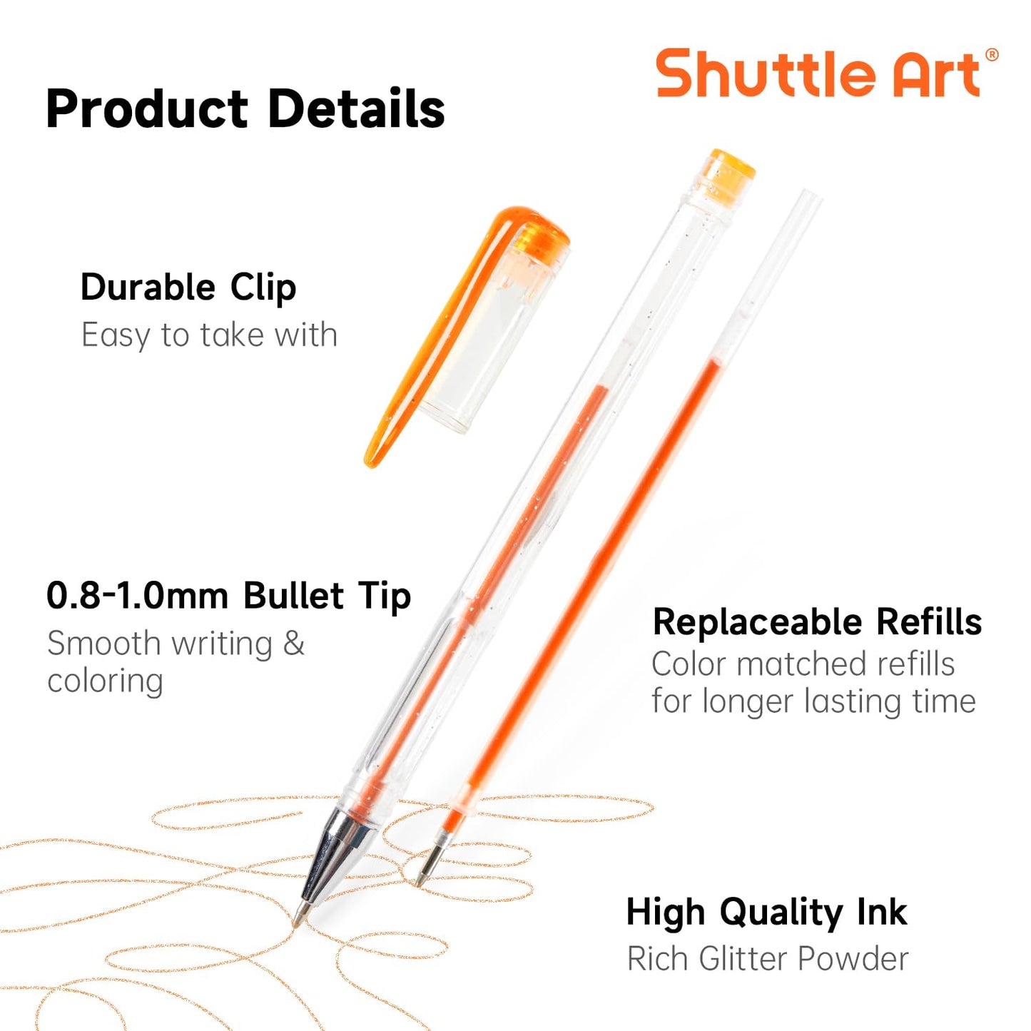 Shuttle Art Glitter Gel Pens, 240-piece gel pen set with 120 colorful glitter gel pens and 120 replacement refills, for adults and kids on coloring books for highlighting, drawing, writing.