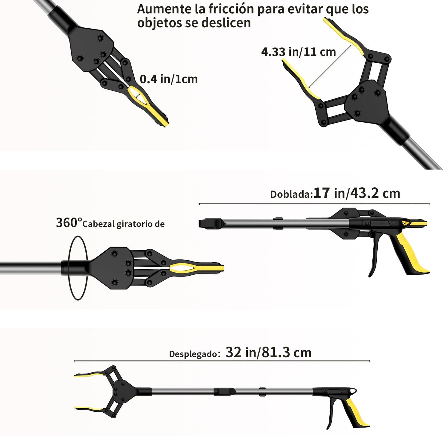 ANANOR 2 x 81 cm Foldable Reaching Grabber for Seniors, Upgraded Wide Jaws with 360° Rotating Head & 2 Storage Bags, Sturdy Grabber with Magnet Grab Arm, Trash Grabber Tool, Arm Extension