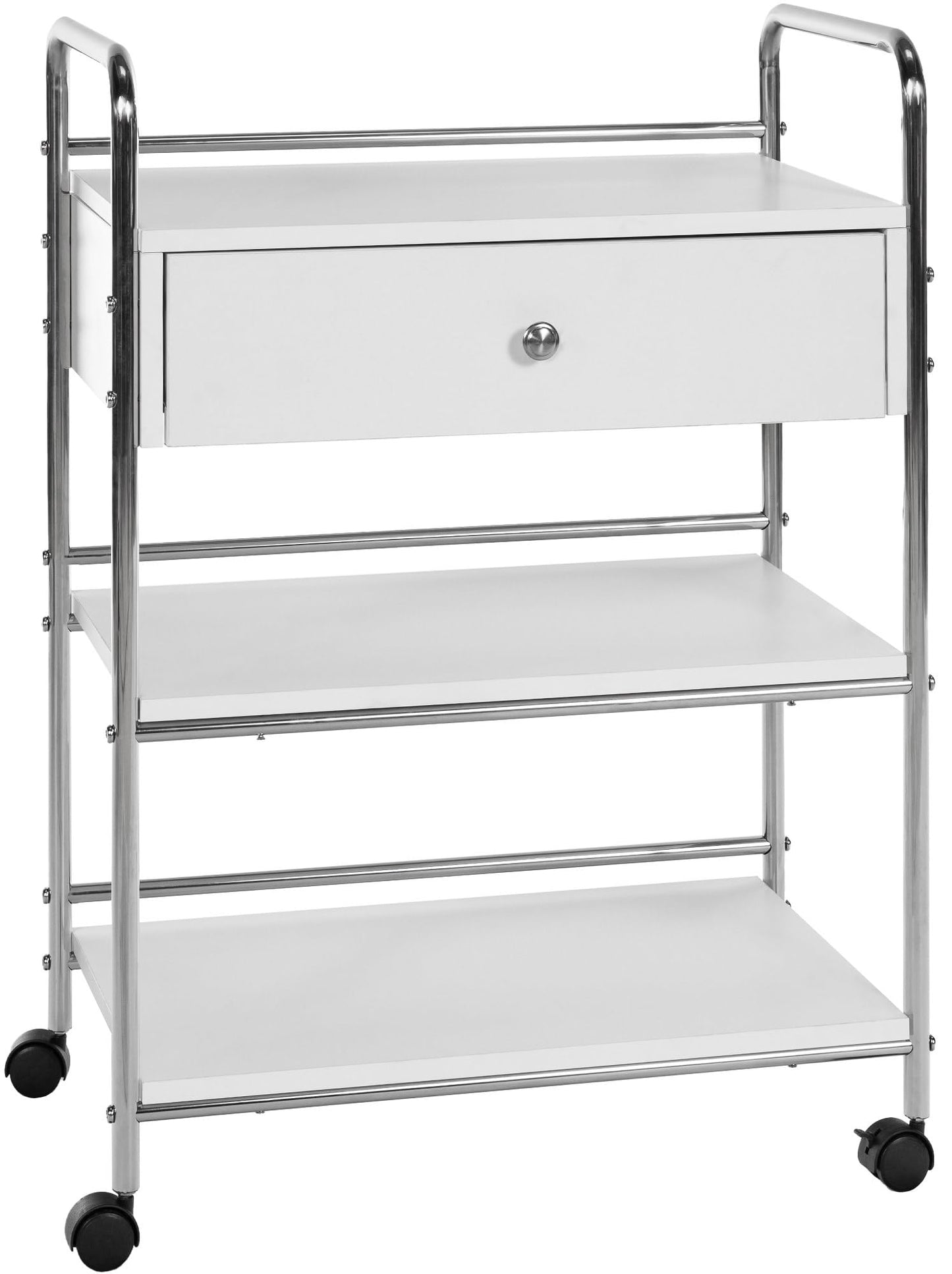 CLP rolling trolley PL912 I utility cart on wheels I cosmetics trolley with drawer and THREE shelves I multi-purpose trolley, color: white