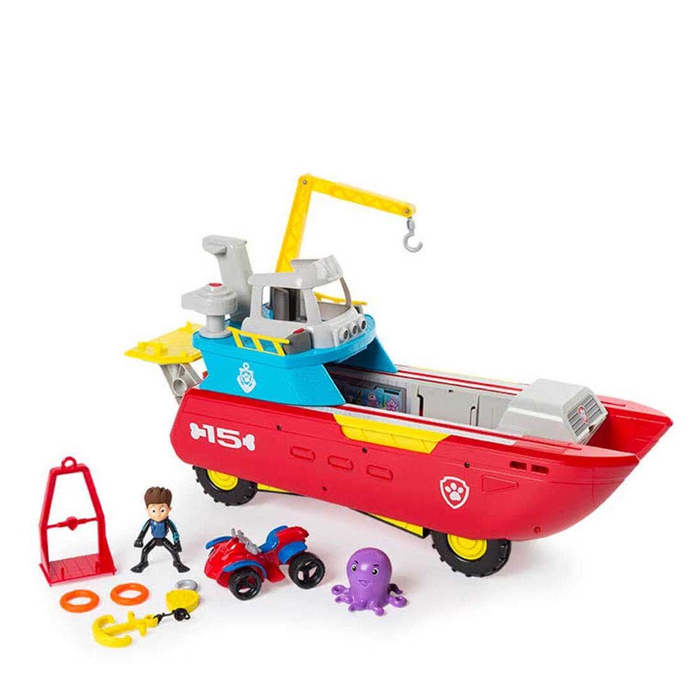 PAW Patrol Sea Patroller ship with Ryder figure and accessories, toy for children ages 3 and up, featuring light and sound effects, amphibious vehicle.