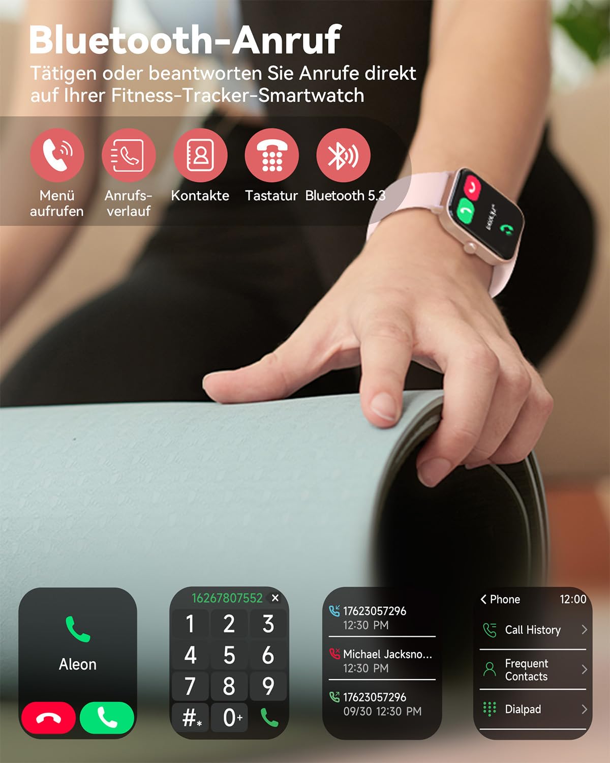 Women's smartwatch with phone-women's digital watch fitness tracker with EKG heart rate Bluetooth sleep monitor pulse meter sports watch waterproof with pedometer wristwatch for iOS Android (pink)