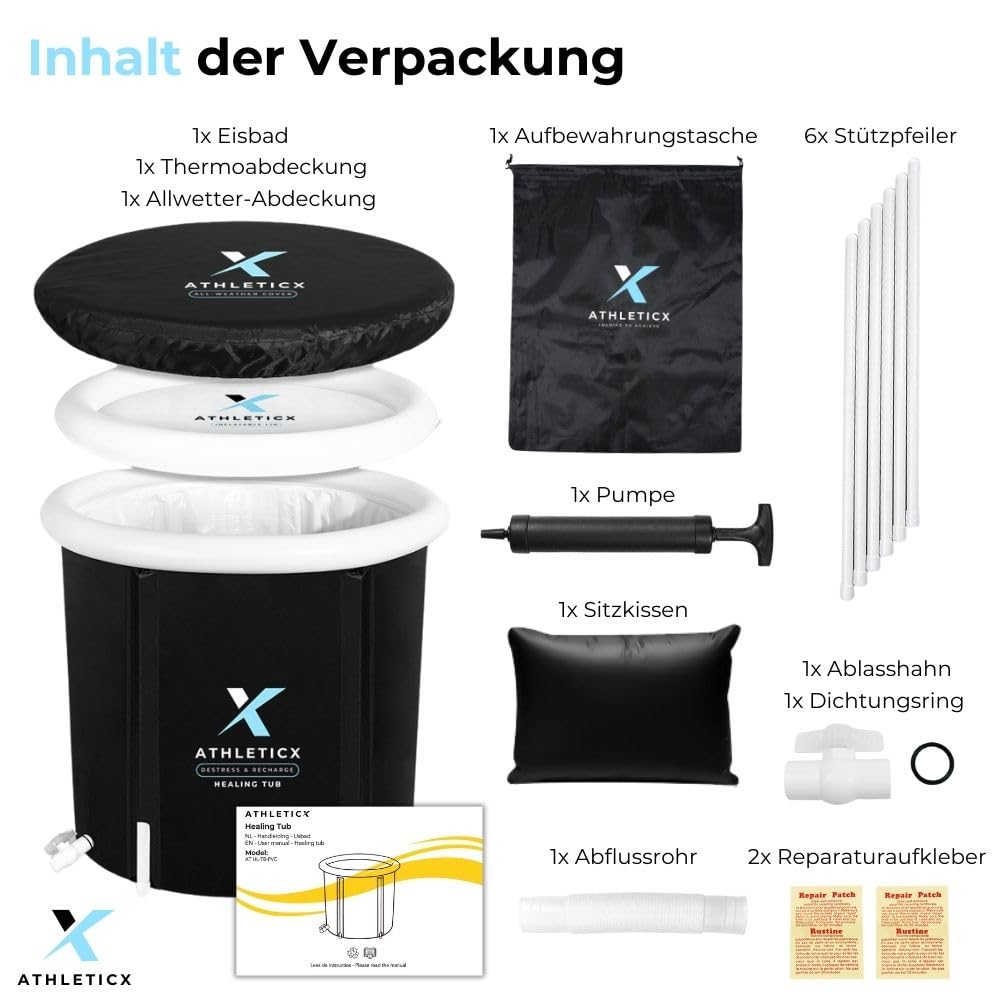 Athleticx Premium Ice Bath XXL, Foldable bathtub for adults, Inflatable Ice Bucket for Athletes, Sitz bath - Including Insulating Cover, Lid, Storage Bag, and Hand Pump
