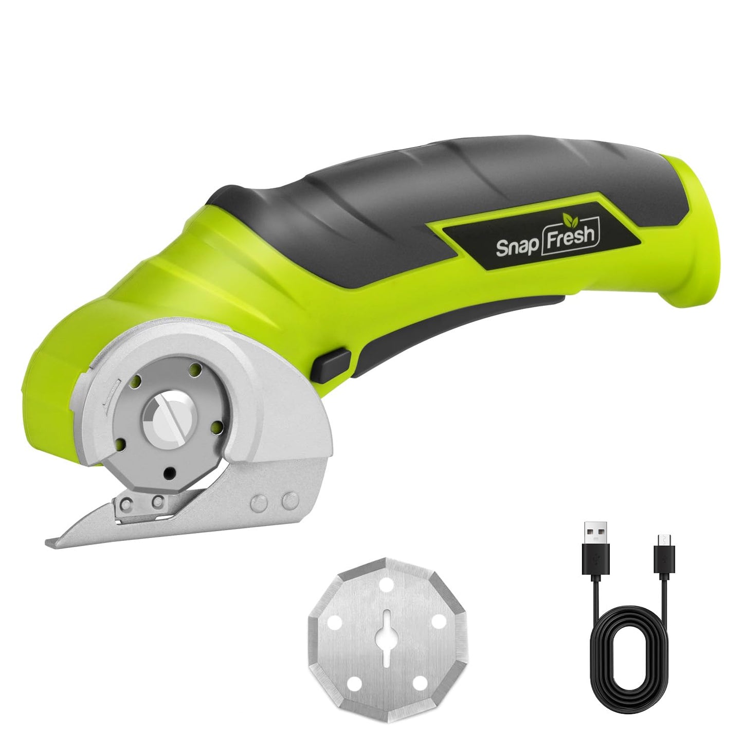 SnapFresh Cardboard Cutter Electric Scissors 4V Cordless Rotary Cutter Universal Cutter Rotation Cutter - 2 Self-sharpening Blades - for Paper, Cardboard, Carpet, Leather, Felt, Plastic