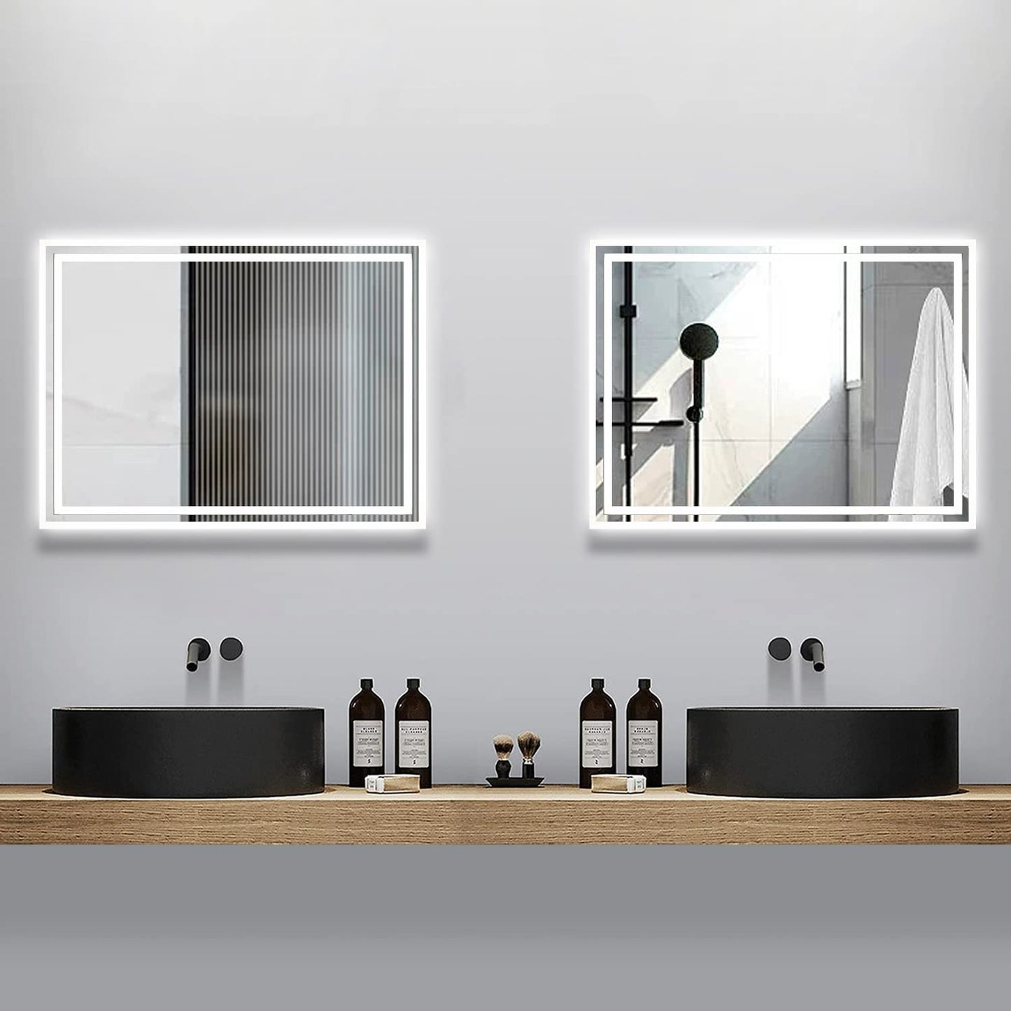 Boromal bathroom mirror with lighting 60x40cm wall switch bathroom mirror horizontal/vertical 6500K cool white wall mirror light mirror