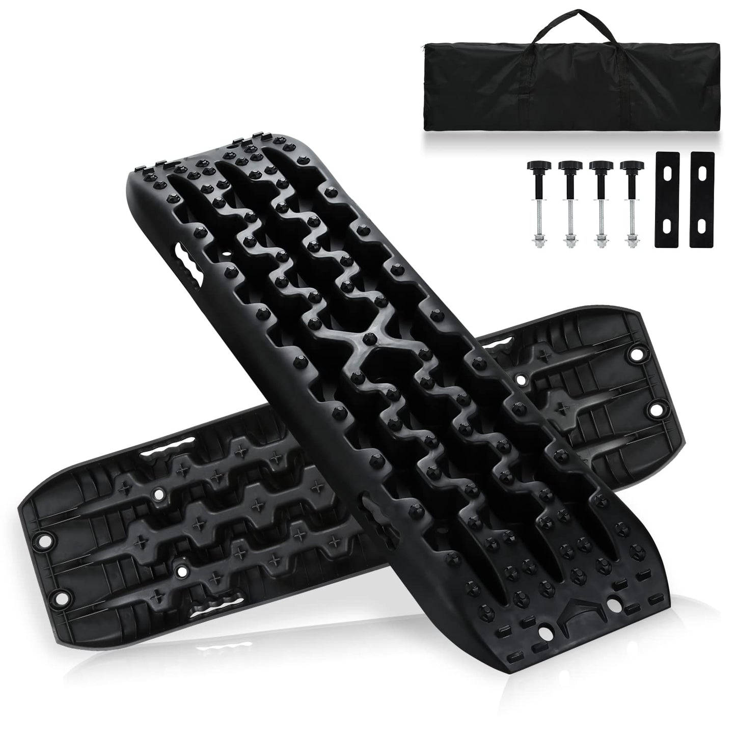 Herrselsam 2 Pieces Sand Boards Offroad Traction Mat Plastic Recovery Board Tracks with Storage Bag and Installation Tool, 10T Load for SUV RV Car Truck.
