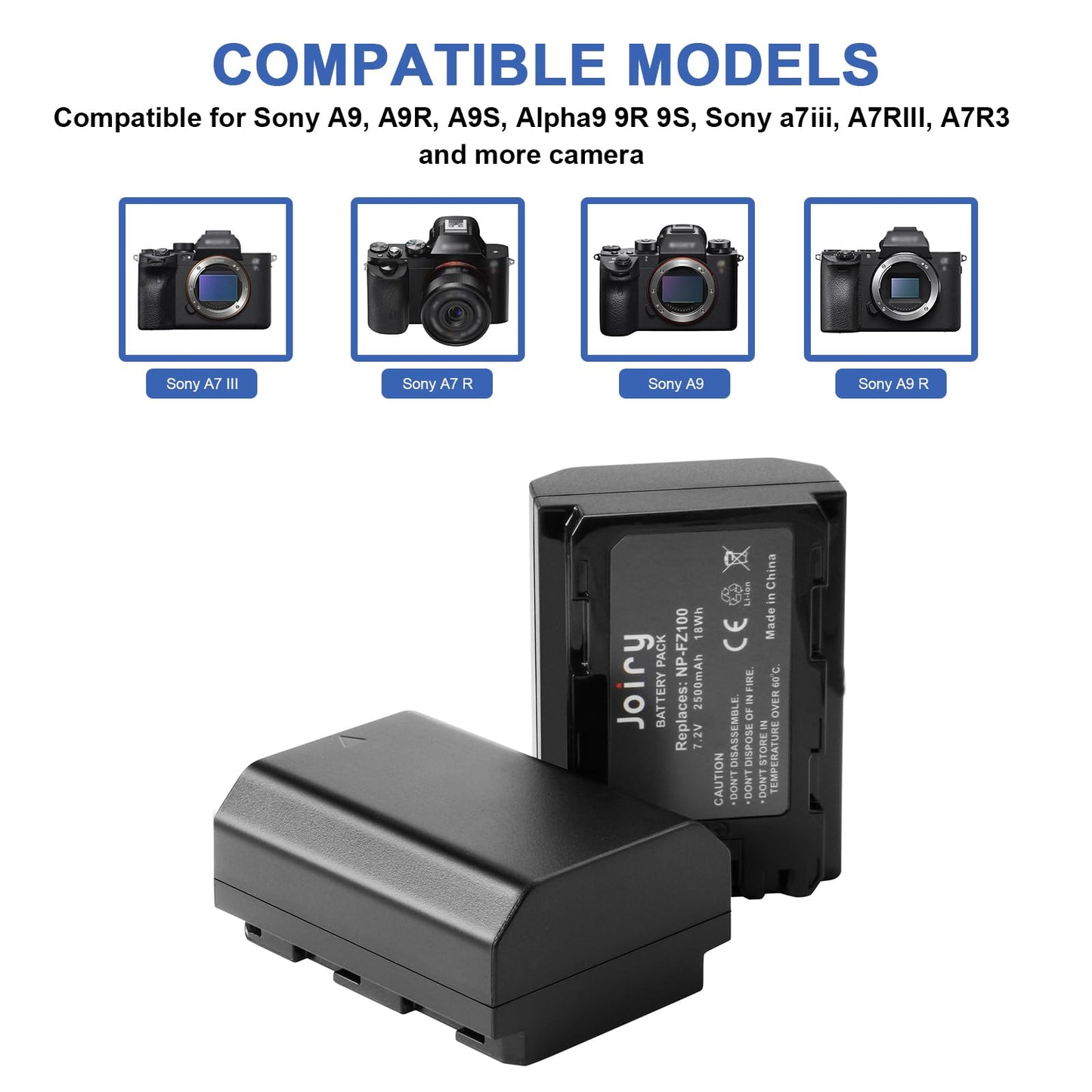 2 x NP-FZ100 Replacement Batteries and Dual Charger Compatible with Sony A9 A9R A9S, Alpha9 9R 9S, for Sony a7iii A7RIII A7R3 Digital Camera