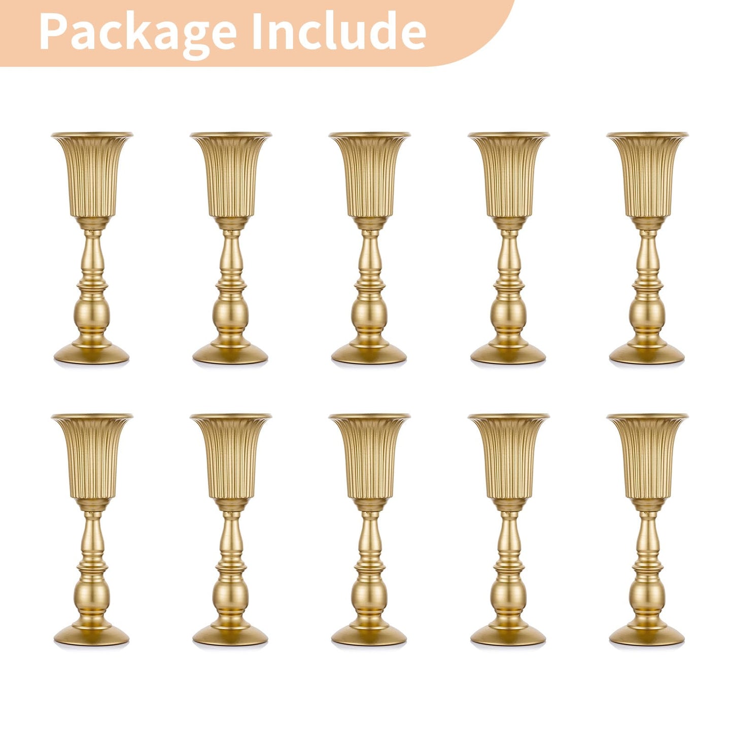Nuptio 10 Piece Blooming Metal Trumpet Vase Elegant Vase with Centerpieces for Wedding Celebrations, 31.9cm High, Artificial Flower Arrangements for The Anniversary Party Gold