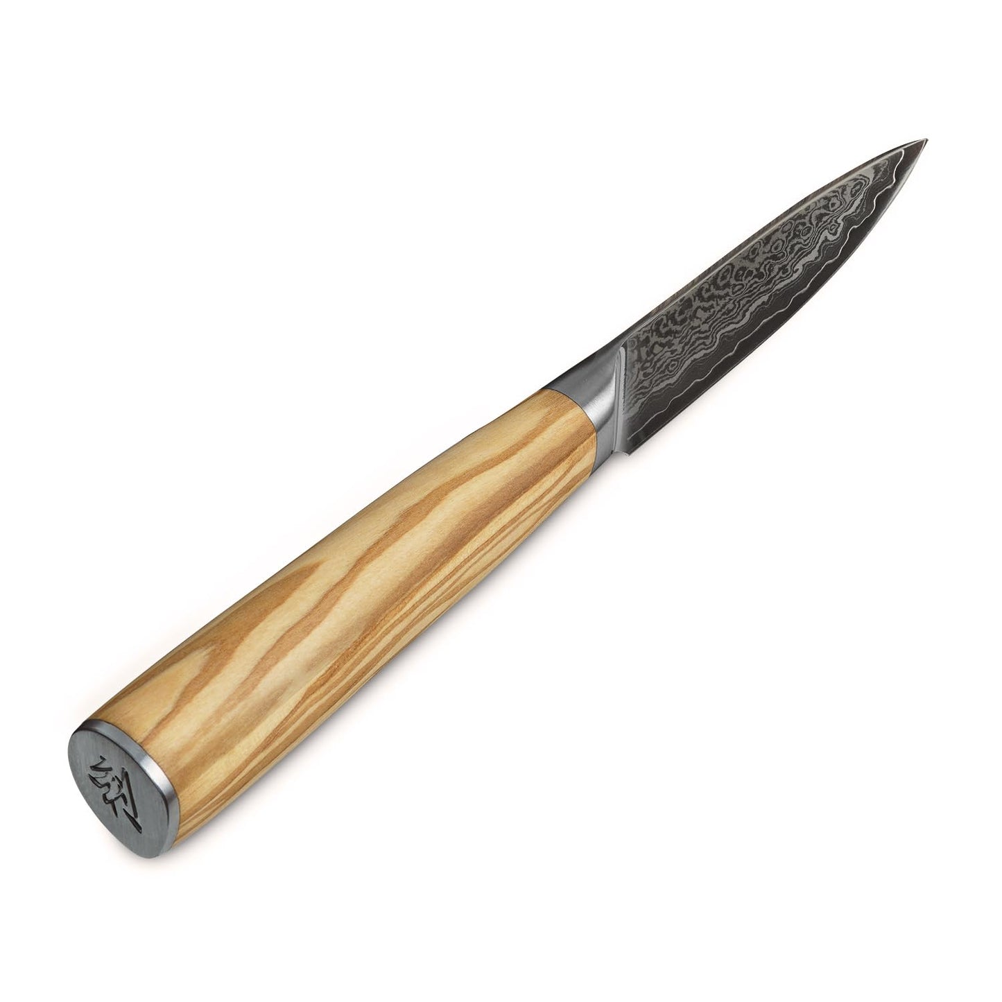 Wakoli Oribu Vegetable Knife Paring Knife Fruit Knife I 8.5 cm blade made of 67 layers of Damascus steel with AUS10 core I Olive wood handle I Sharp kitchen knife for vegetables, fruits & herbs I Gift box