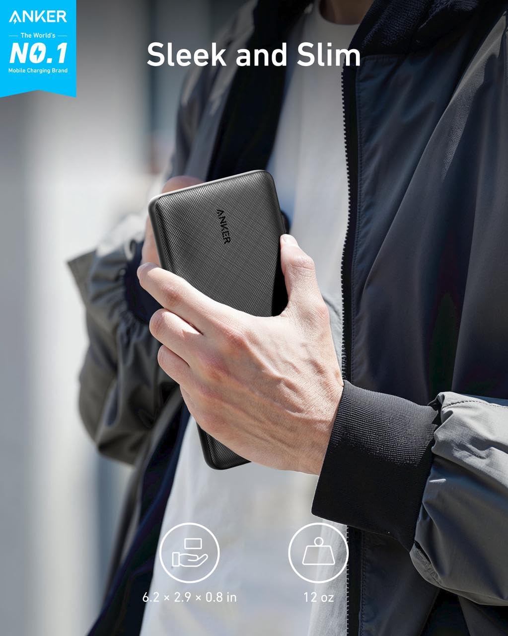 Anchor 325 Powerbank, 20000mAh external battery PowerIQ Technology USB-C Port, high energy density, compatible with iPhone, Samsung Galaxy, iPad and more.