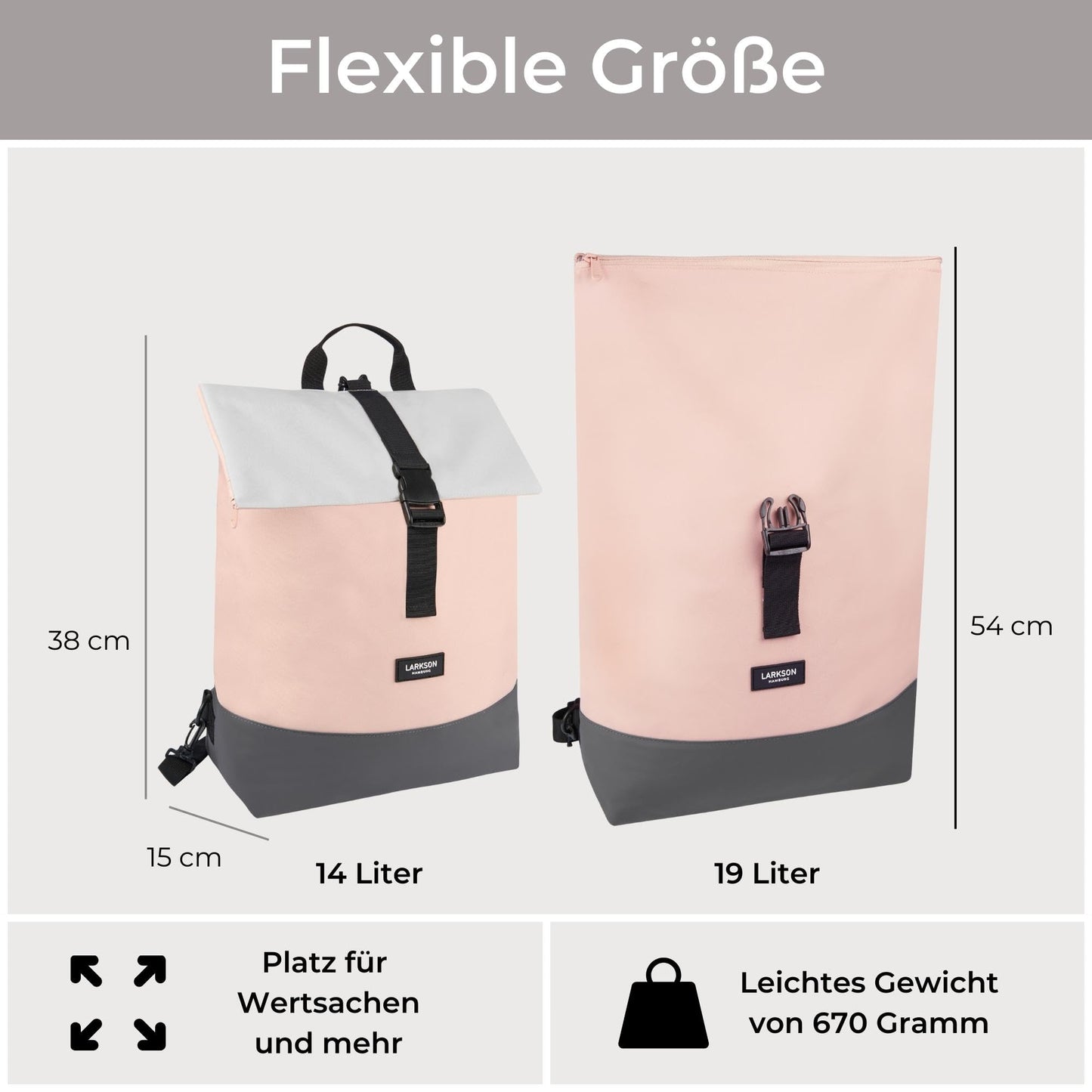 LARKSON Bicycle Bags for Rear Rack Women Gray - Tammo Bike - 2 in 1 Bike Bag Backpack & Rear Rack Bag - Water-Resistant