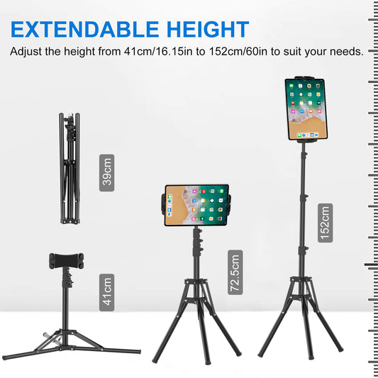 Cenawin tablet stand holder, iPad stand holder adjustable up to 160cm tablet stand floor stand for iPad Pro Air Mini, Samsung Galaxy Tab, 4.7-13.5 inch tablets and phones.