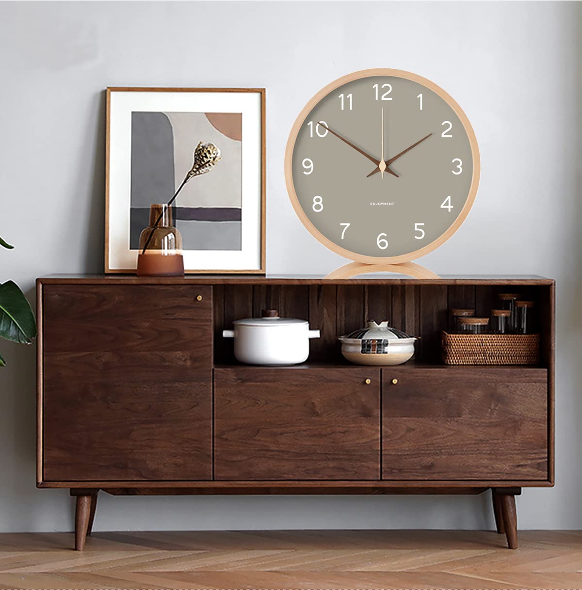 Maxspace table clock analog, 21cm wood battery operated, no ticking for bedroom office living room decor modern