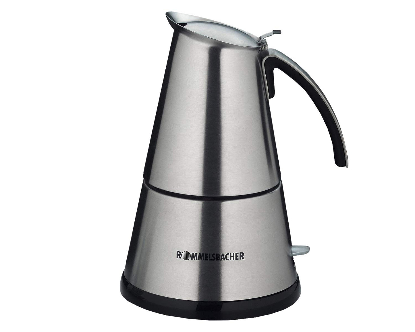 Rommelsbacher Espresso Maker EKO 366/E, electric, high quality stainless steel pot, filter insert for 3 or 6 cups, concealed heating element, 360° central base, automatic shut-off, 365 W