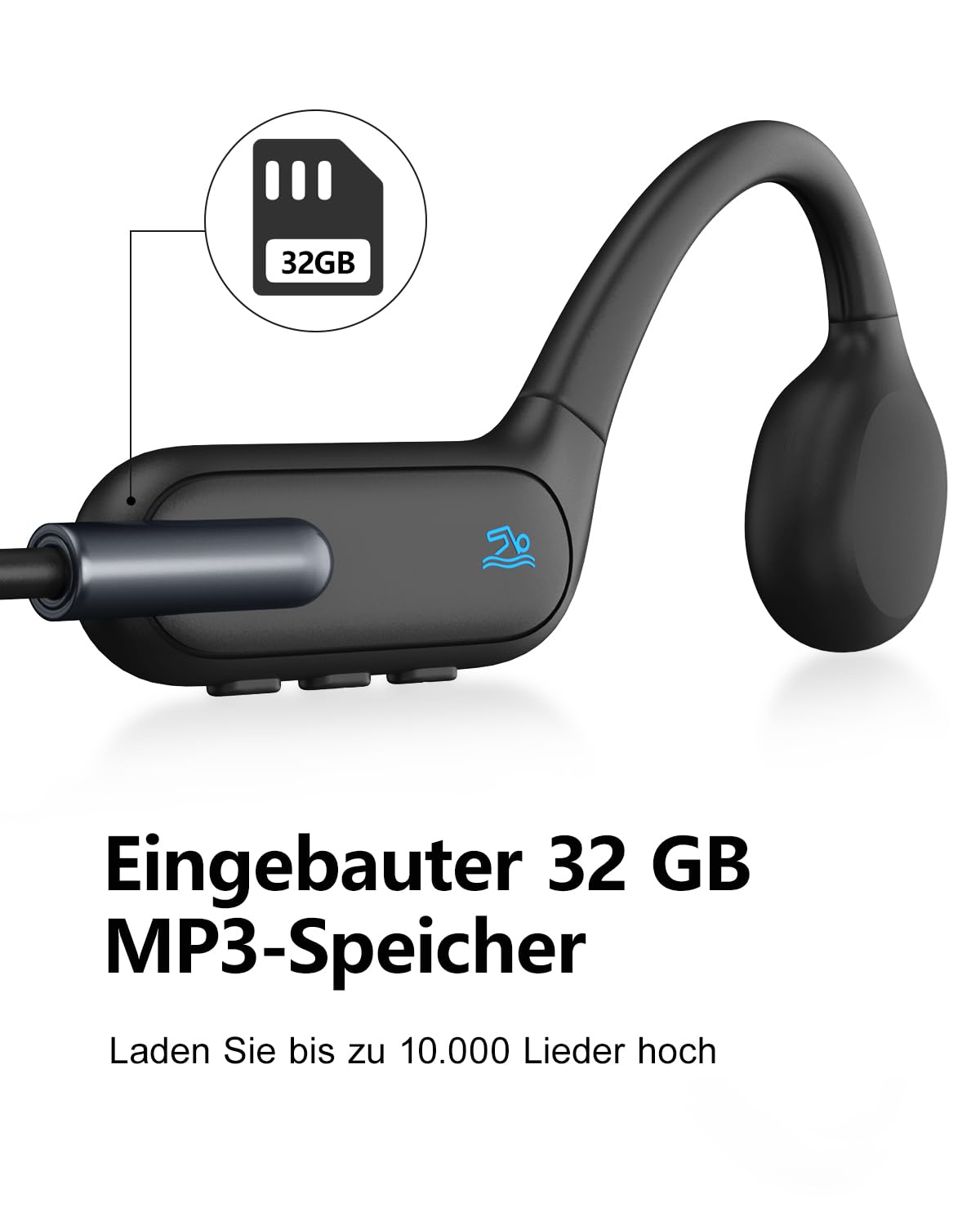 Swimming headphones, bone conduction Bluetooth 5.3, sports 32G storage, IPX8 waterproof, underwater with MP3 player, open ear for running.