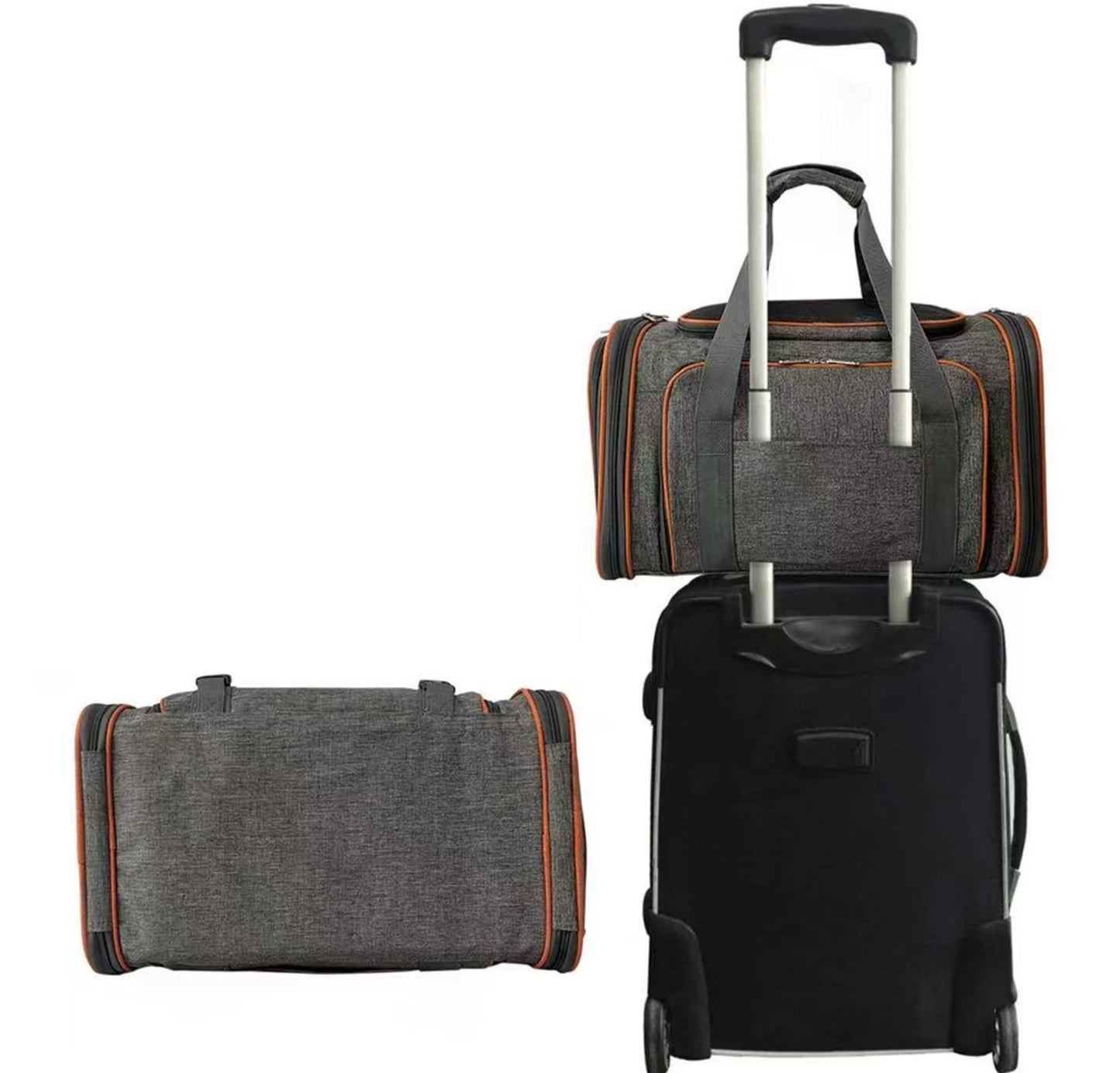 Mr. Peanut's Double Expandable Pet Carrier, airline approved, soft-sided, Diamond Series, self-locking zippers, plush fleece bedding