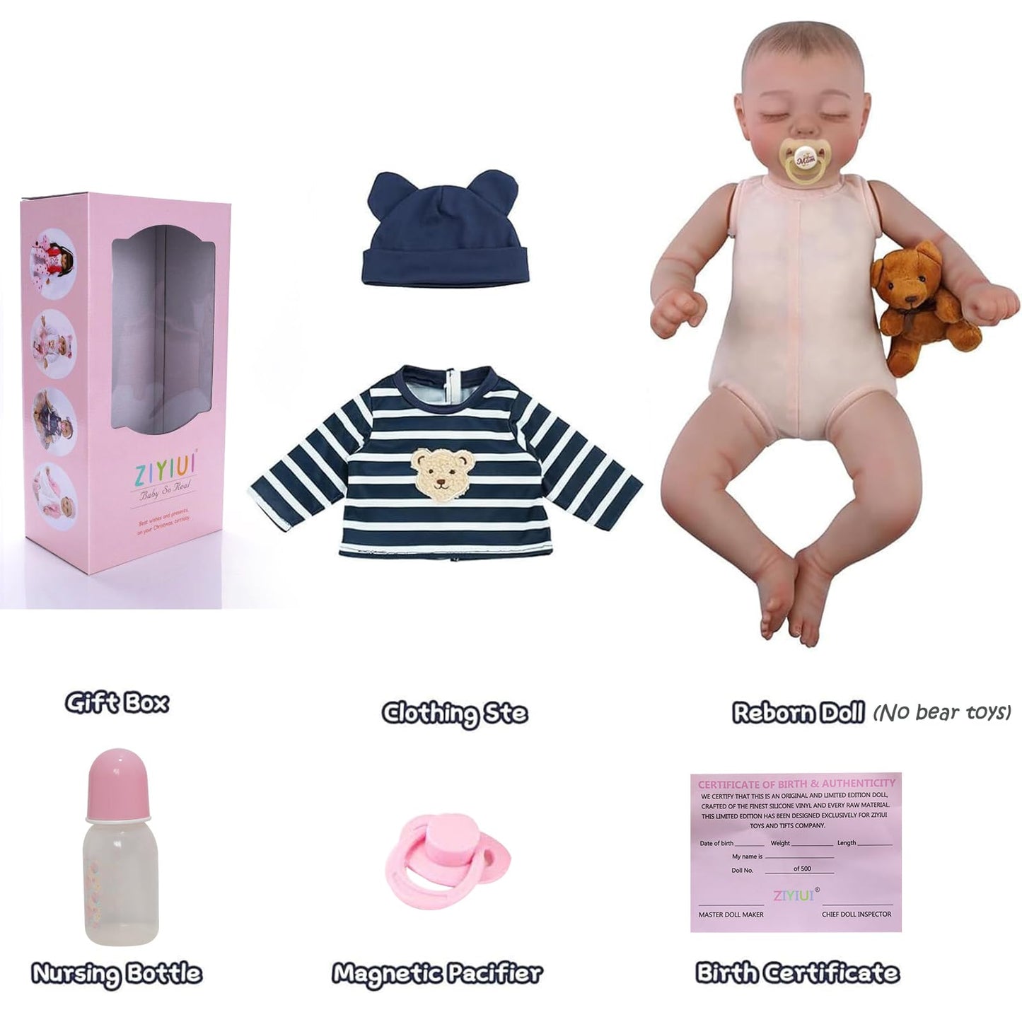 ZIYIUI Reborn Baby 18 Inches 48cm Lifelike Reborn Baby Doll Truly Soft Silicone Vinyl Dolls Look Like Real Newborn Baby Doll (Boys with Closed Eyes)