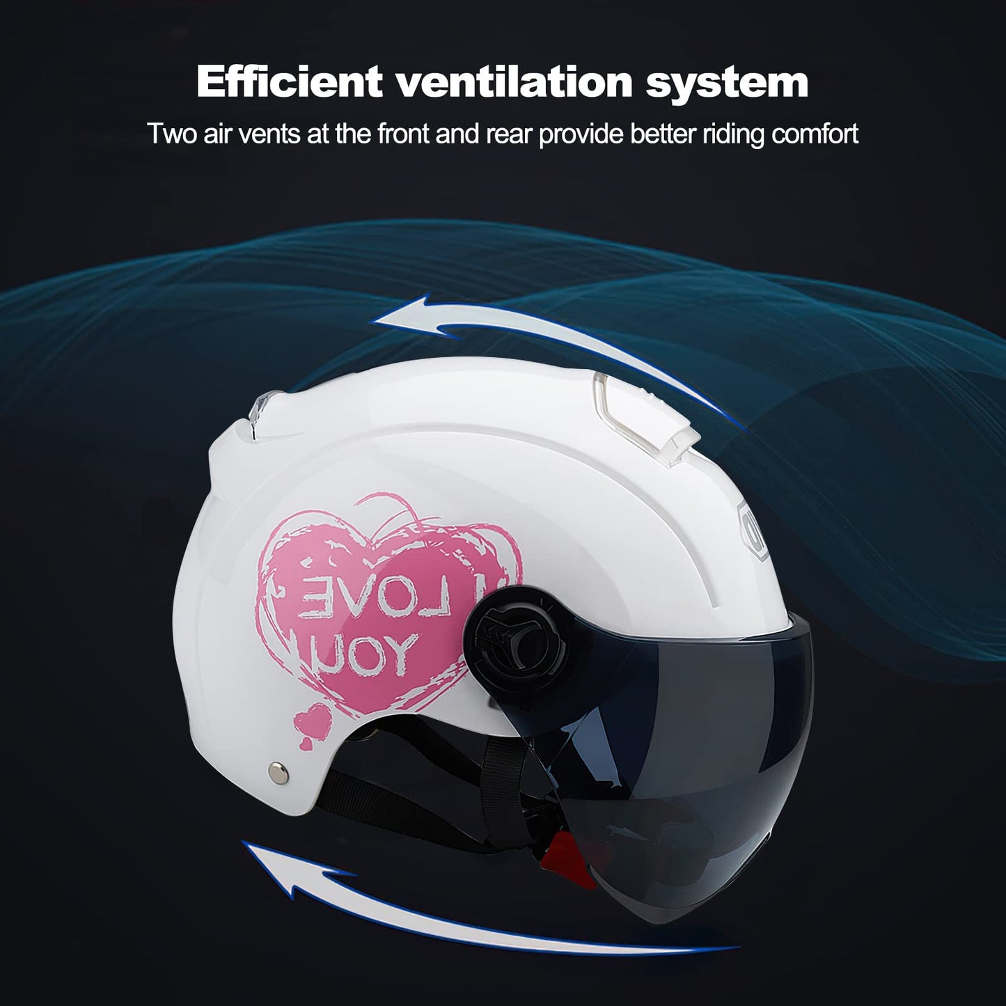 Ergocar Classic Open Face Helmet, Half Helmet with Sun Visor, 709abs Shell Combined with EPS Buffer Layer for Better Riding Protection (Matte Black)