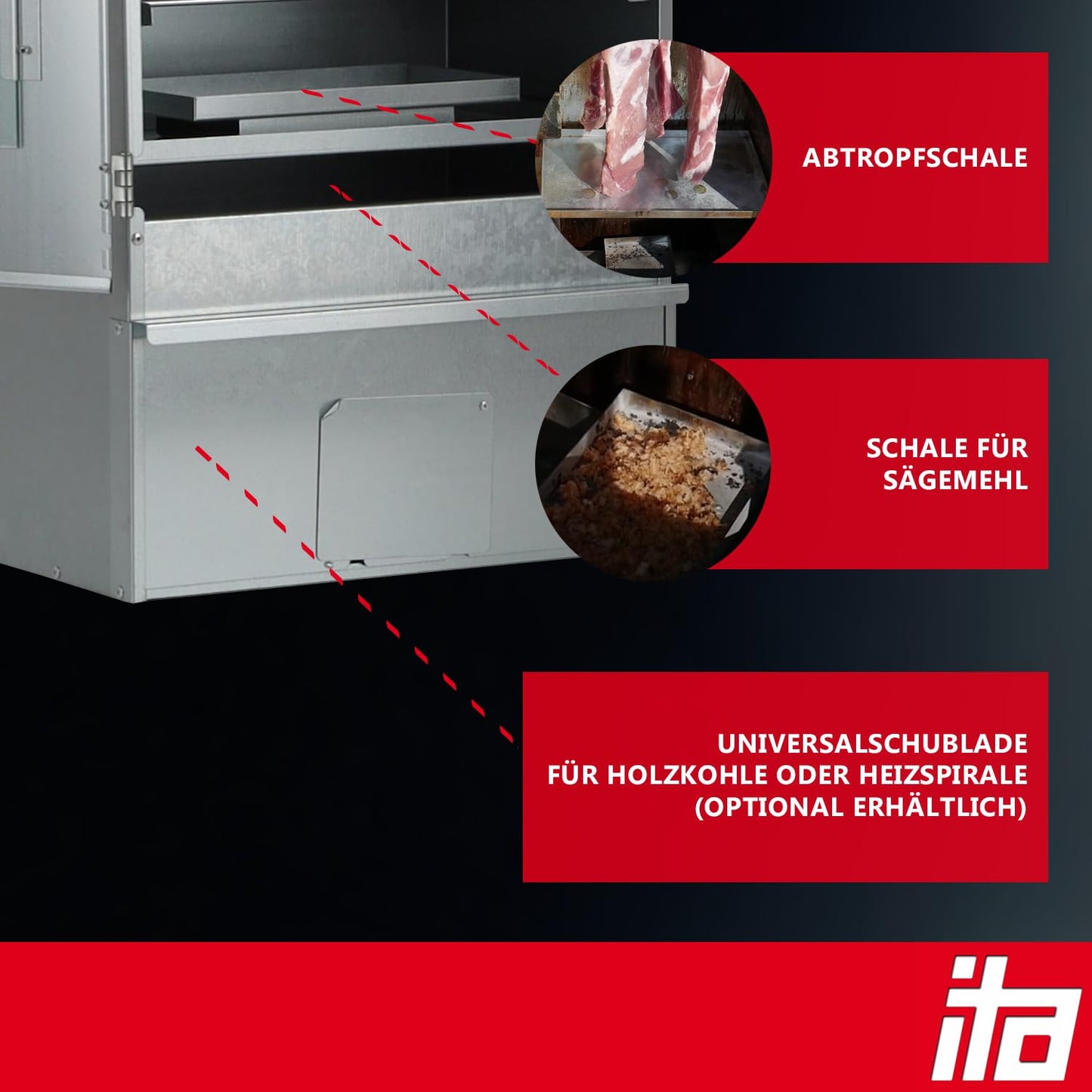 ITA Smokehouse 7003 - Premium XL smoking cabinet with 3 levels 111 cm - Alloy steel - Quality Made In EU Directly from the manufacturer - Smoker for cold smoking & hot smoking - For up to 13kg of meat