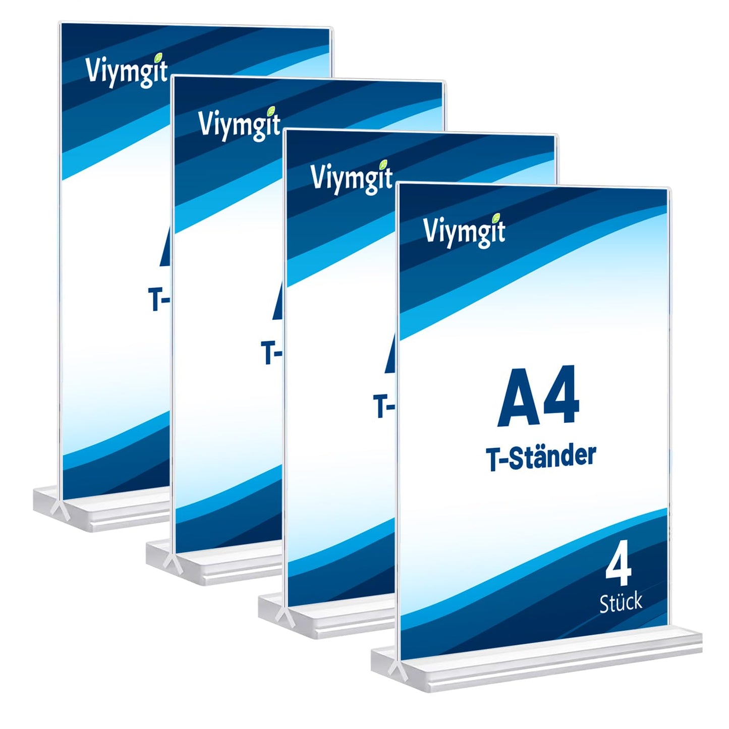 Viymgit 4 Piece Tabletop Stand DIN A4, clear T-shaped vertical Acrylic A4 Advertiser, desk stand for advertising, menu, signage.