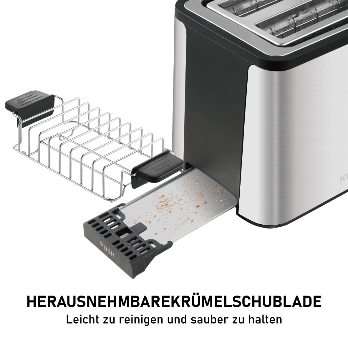 Smart toaster with touchscreen, KETIAN 2-slice toaster, auto shut-off, auto lift & bread centering, stainless steel, 1400W