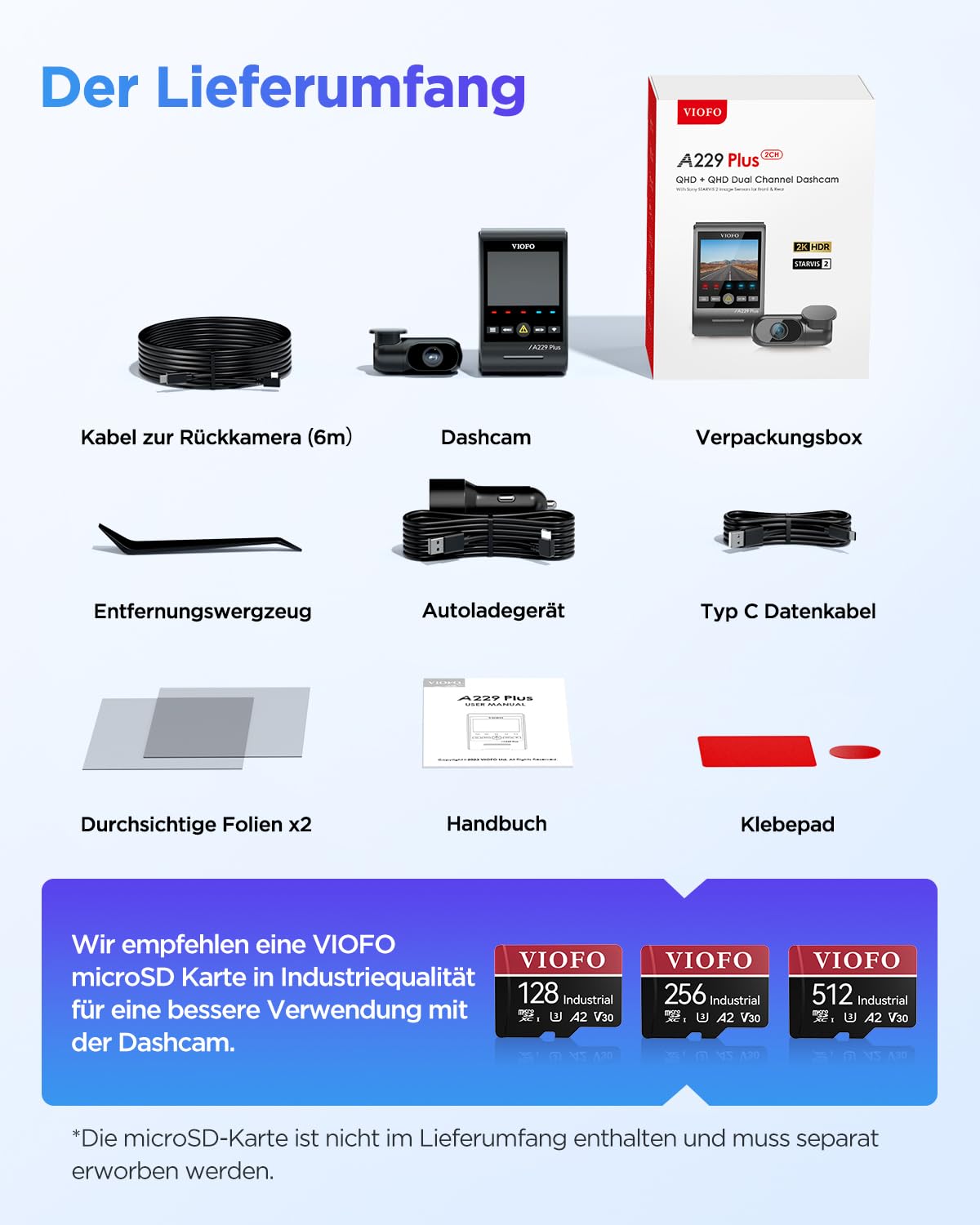 VIOFO A229 Plus 2K + 2K Dual STARVIS 2, HDR Front Rear Dashcam Car, Voice Control & 5GHz Wi-Fi Wireless Autocamera, Ultra-Precise GPS, Super Night Vision 2.0, 2.4" Large LCD, Voice Alerts, 512GB Max