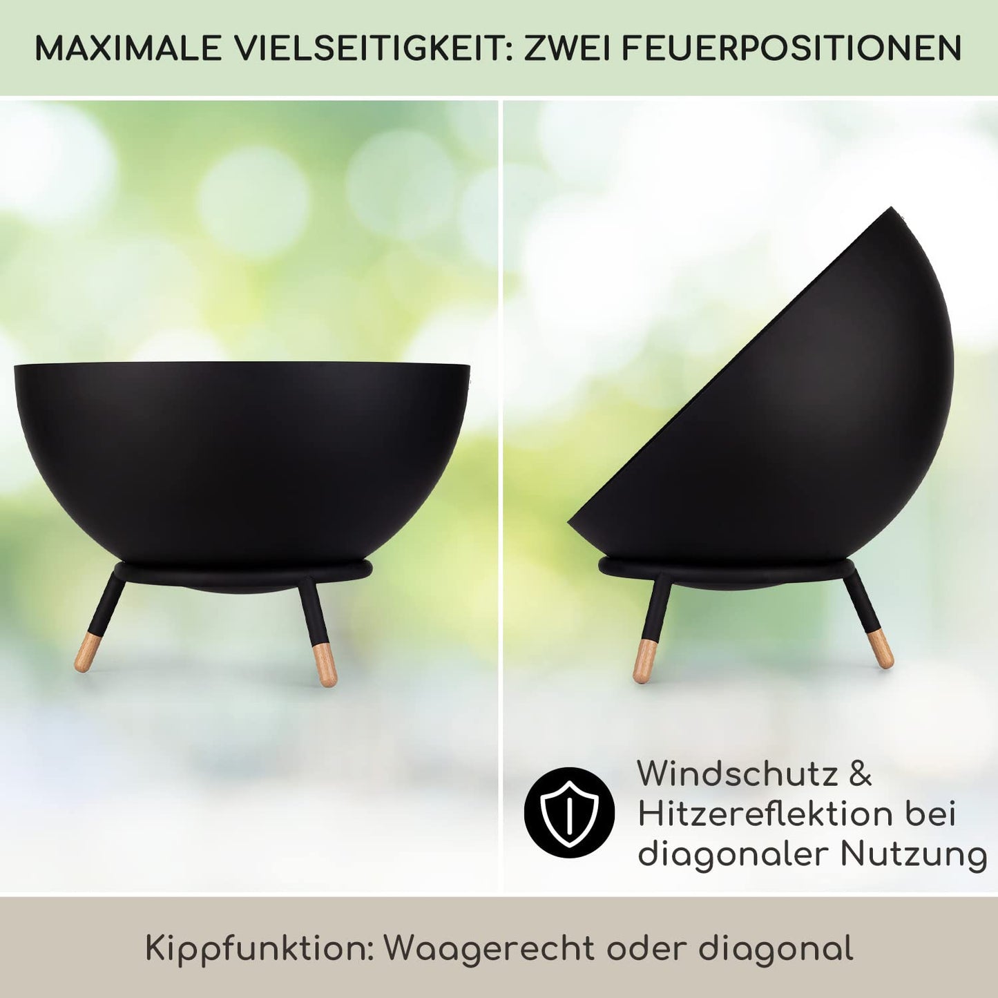 Blumfeldt Fire Pit, outdoor fire pit with 3-leg stand, tiltable fire bowls for garden & balcony, camping fire pit large, weatherproof garden fire pit, fire bowls 50x75x50 cm