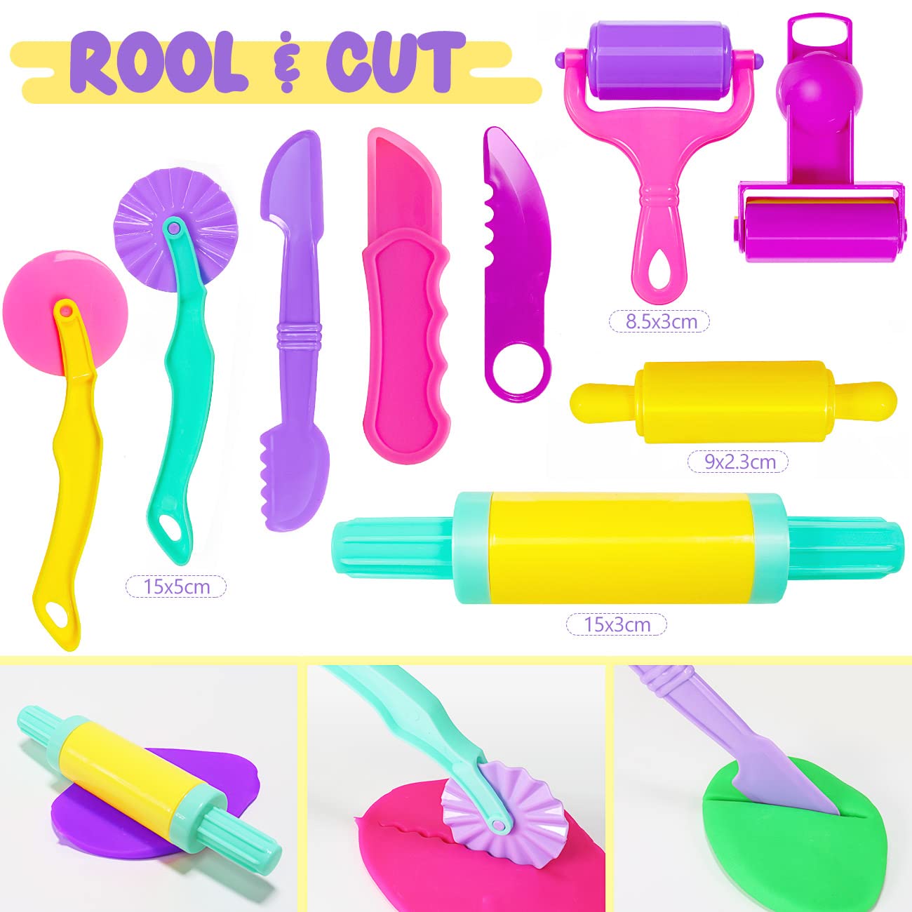 Jiosdo Clay Tool Set, 40 Pieces Clay Accessories for Kids, Playdough Tools, Extruder Modeling Tool Kitchen Toy Learning Toy for Boys Girls (with Storage Box)