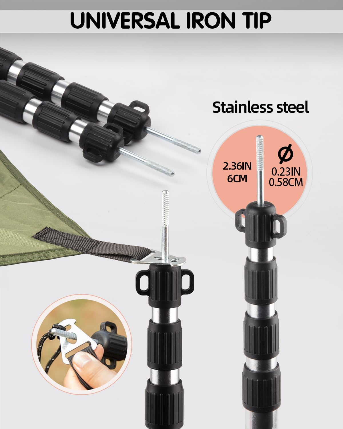 AVOFOREST Tent Pole Telescopic Rod for Tents,Telescopic Aluminum Tent Pole,Height 88–265 cm,Sunshade Pole Stormproof and Weatherproof,Tent Poles for Tarp (2, Silver)