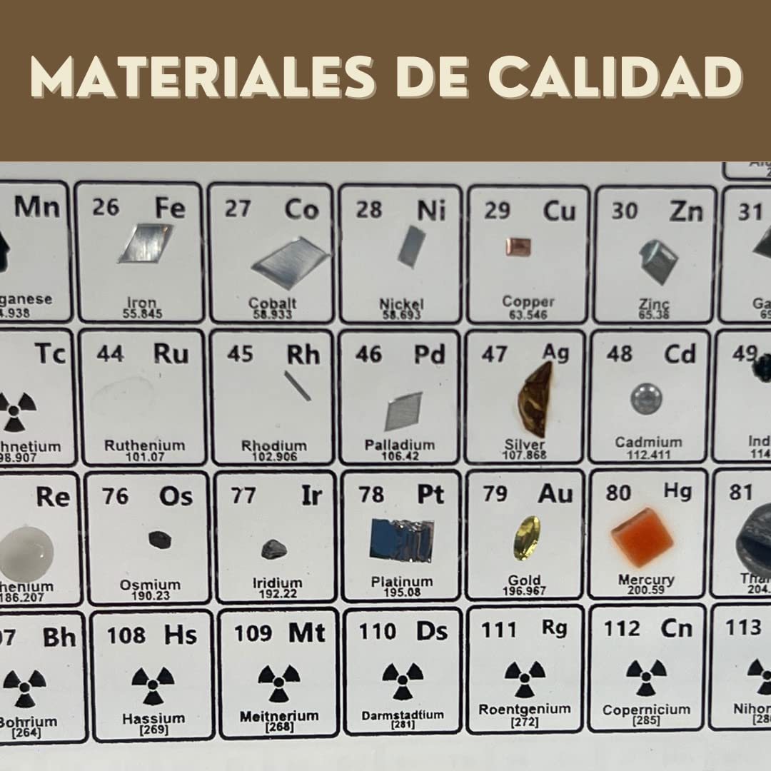 Acrylic periodic table with real elements, resin board with real elements for students, teachers, classrooms, etc. - 3D poster with chemical elements - Table of real elements (without base)