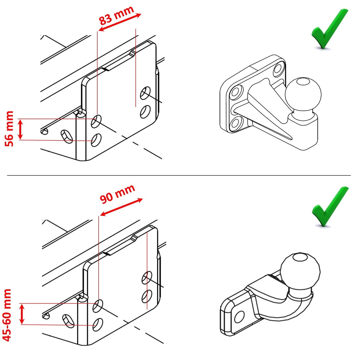XIMPLIO adapter extension hook extension for flange ball trailer hitch with ABE (75 mm)