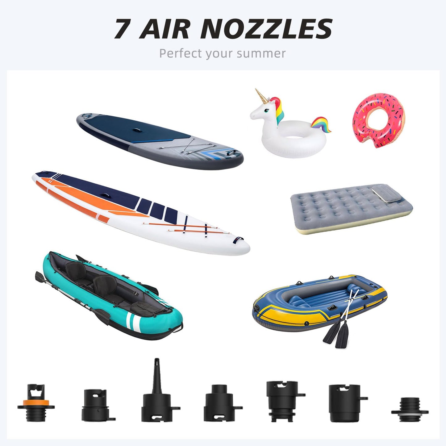 AIRBANK 7800mAh 20PSI SUP electric air pump with rechargeable battery, 12V DC car adapter, inflation and deflation function for paddleboards, surf kites, kayaks, mattresses