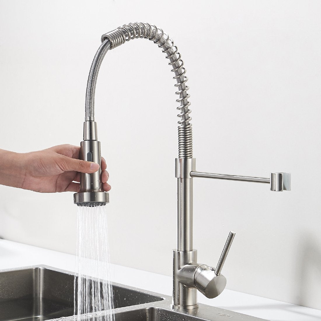 Aimadi kitchen faucet mixer tap kitchen faucet spiral spring faucet kitchen sink dish rinse sink faucet single lever mixer pull-out brushed nickel.