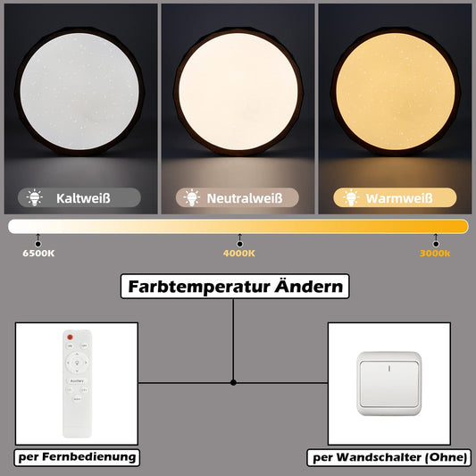 ZMH Ceiling Light LED Ceiling Light Living Room - Living Room Lamp Wood Look Ø40cm Bedroom Ceiling Light 43W Bedroom Lamp Dimmable with Remote Control Kitchen Lamp Boho Hallway Lamp for Kitchen Hallway