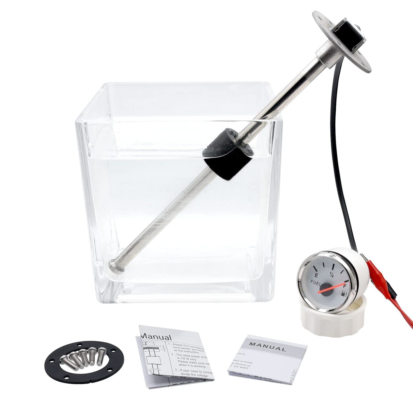 KAOLALI Fuel Level Sensor with Fuel Gauge, Boat Fuel Sender, Fuel Water Level Sensor, Stainless Steel Fuel Tank Sending Unit 0-190 Ohm 175mm for RVs, Boats, Cars