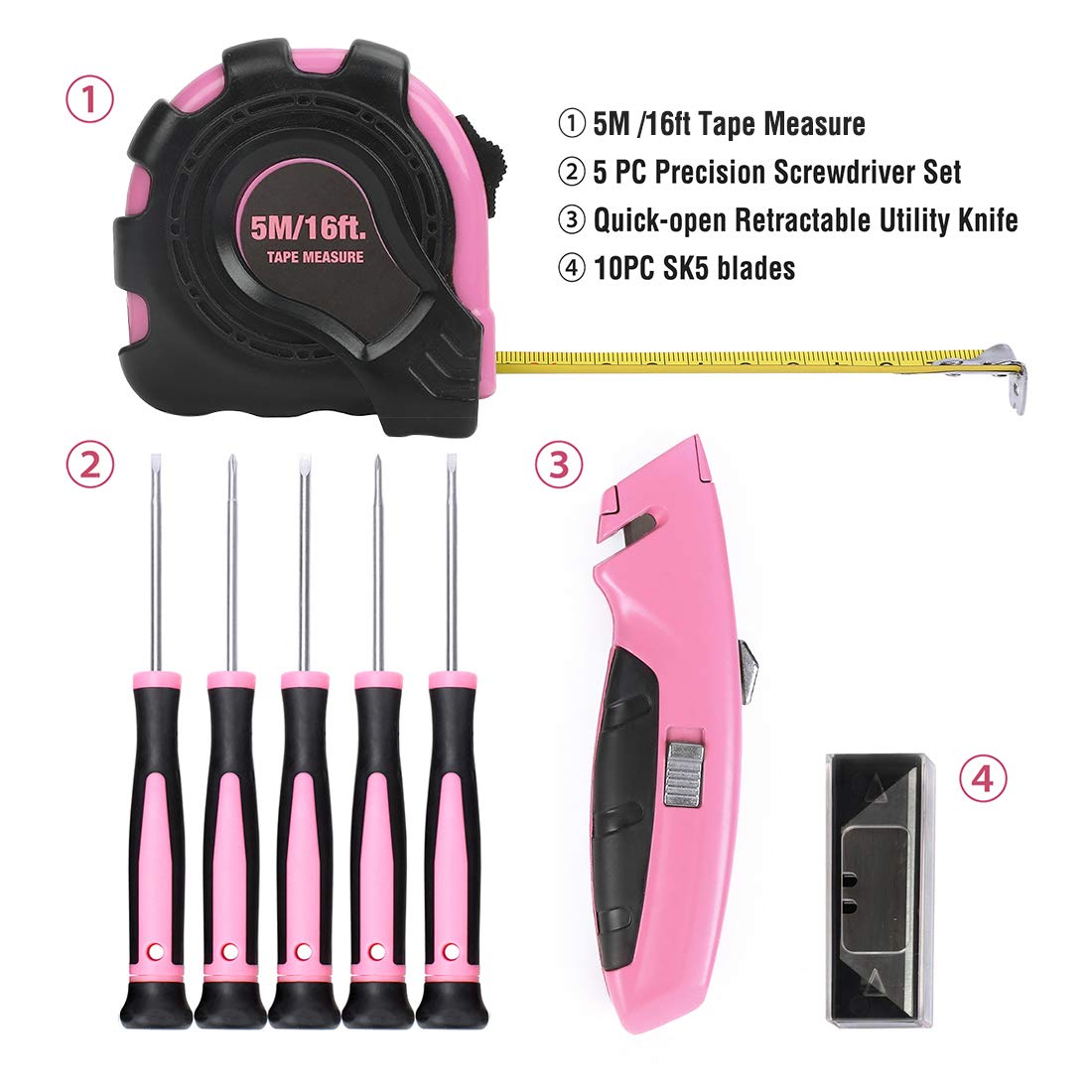 WORKPRO Pink Tool Set Pink 103 piece Household Tool Kit Repair with Bag, Ideal Gift for DIY Enthusiasts