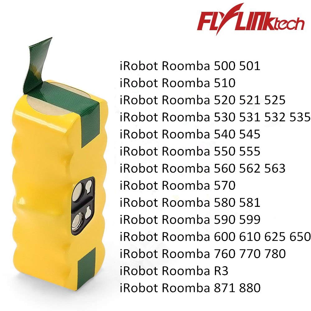 5500mAh battery for iRobot Roomba, FLYLINKTECH 14.4V replacement battery for Roomba, NI-MH battery for iRobot Roomba 500 600 700 800 Series compatible with R3 irobot 581 450 700 605 621 880 785 battery