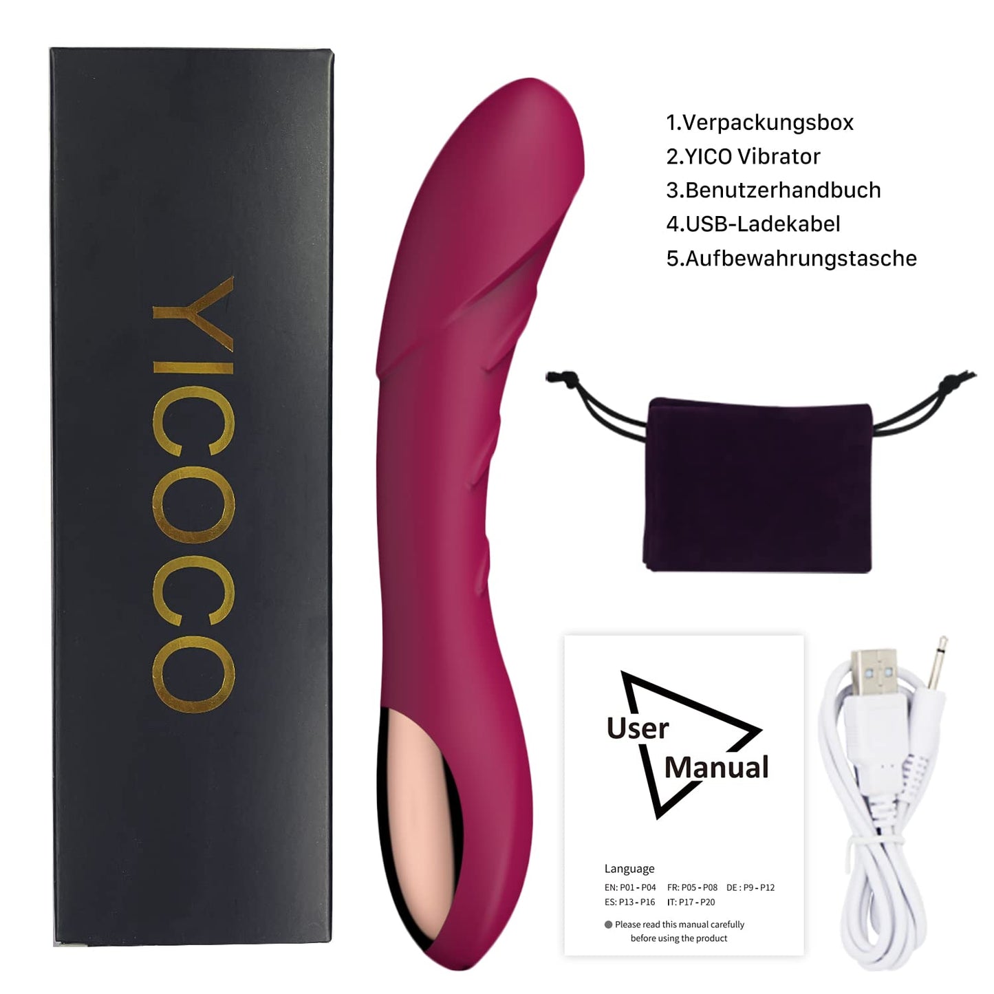 Silicone G-spot Vibrator Sex Toy Vibrator for her Clitoris quiet, Realistic Dildo Anal Vibrator for You Women and Couples with 12 Vibration Modes (Red Wine)