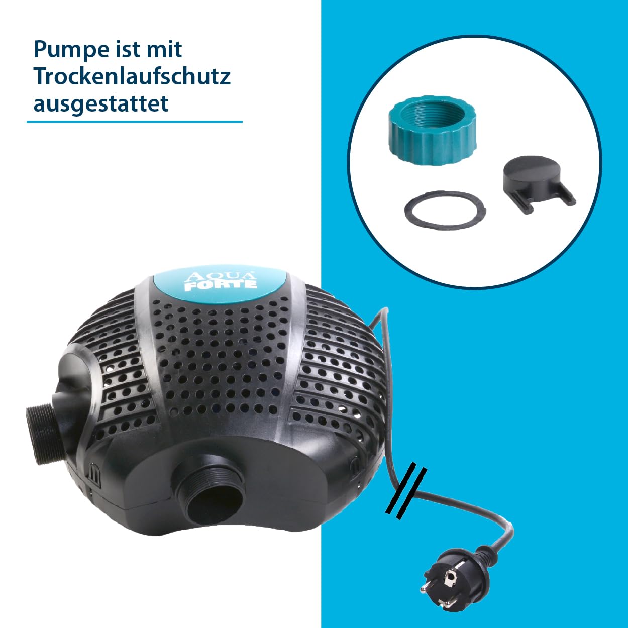 AquaForte O-20000 Plus, 200 Watts, max. flow rate of 19 m3/hour, max. head height of 7 meters, cable length of 10 meters, for streams, waterfalls, fountains, filters, etc. Black