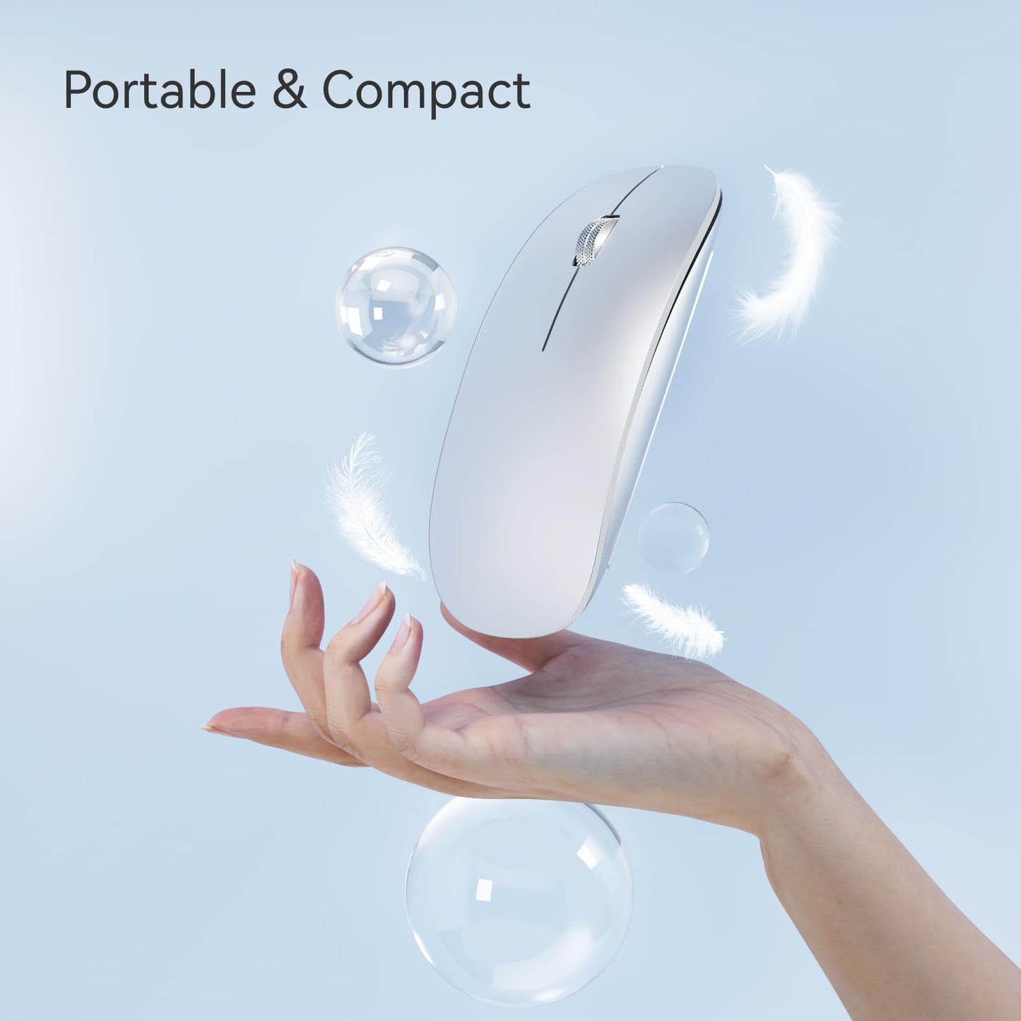 Uiosmuph Bluetooth Mouse, Wireless Mouse with USB Nano Receiver, Tri-Mode (Dual Bluetooth 5.1 + 2.4GHz) Quiet Wireless Mouse Rechargeable for Laptop, PC, iPad, Mac Silver
