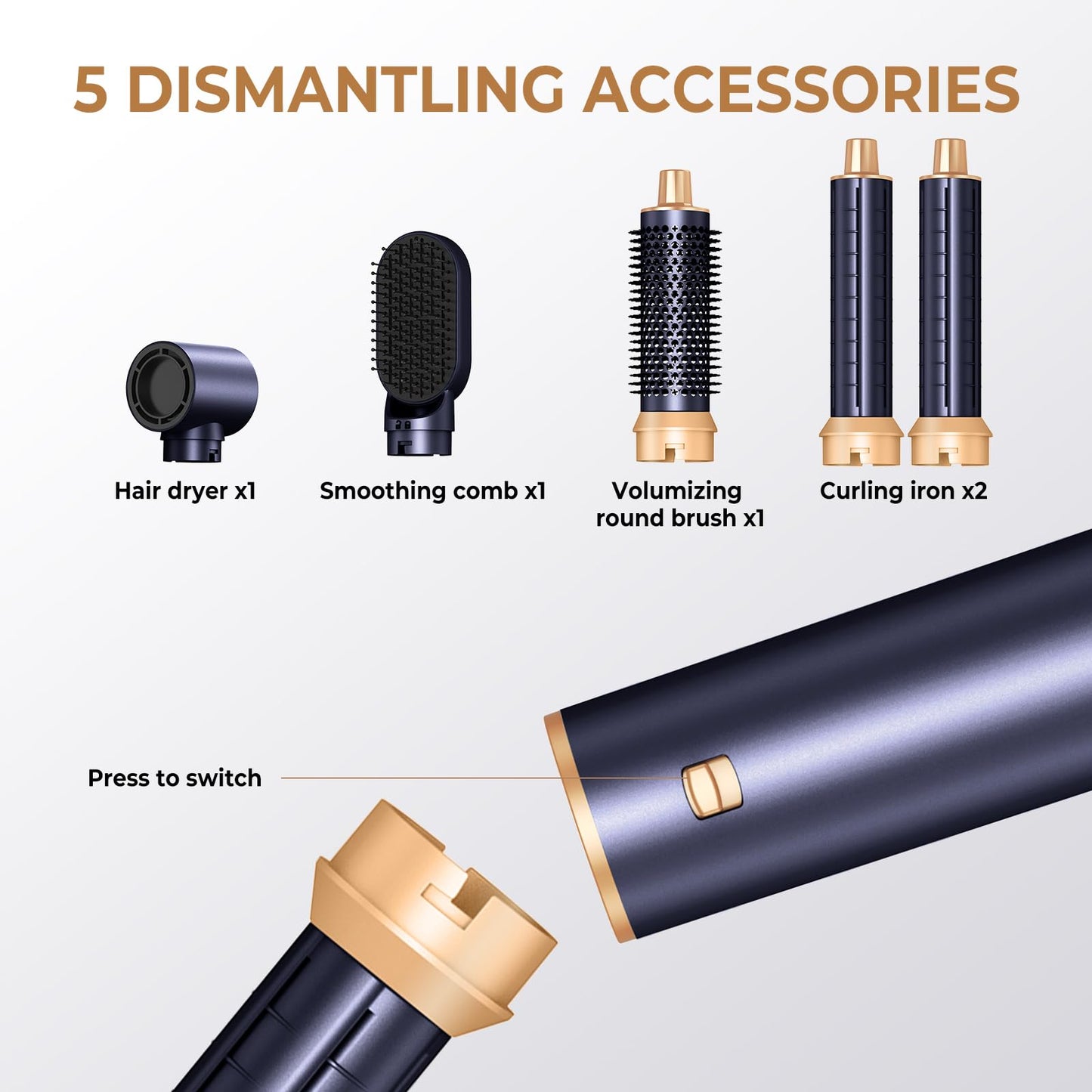 Air Styler 5 in 1 UKLISS 1000w Hair Dryer Brush, 30mm Air Curler, Detachable Hair Styler Tools for Drying, Curling, Straightening